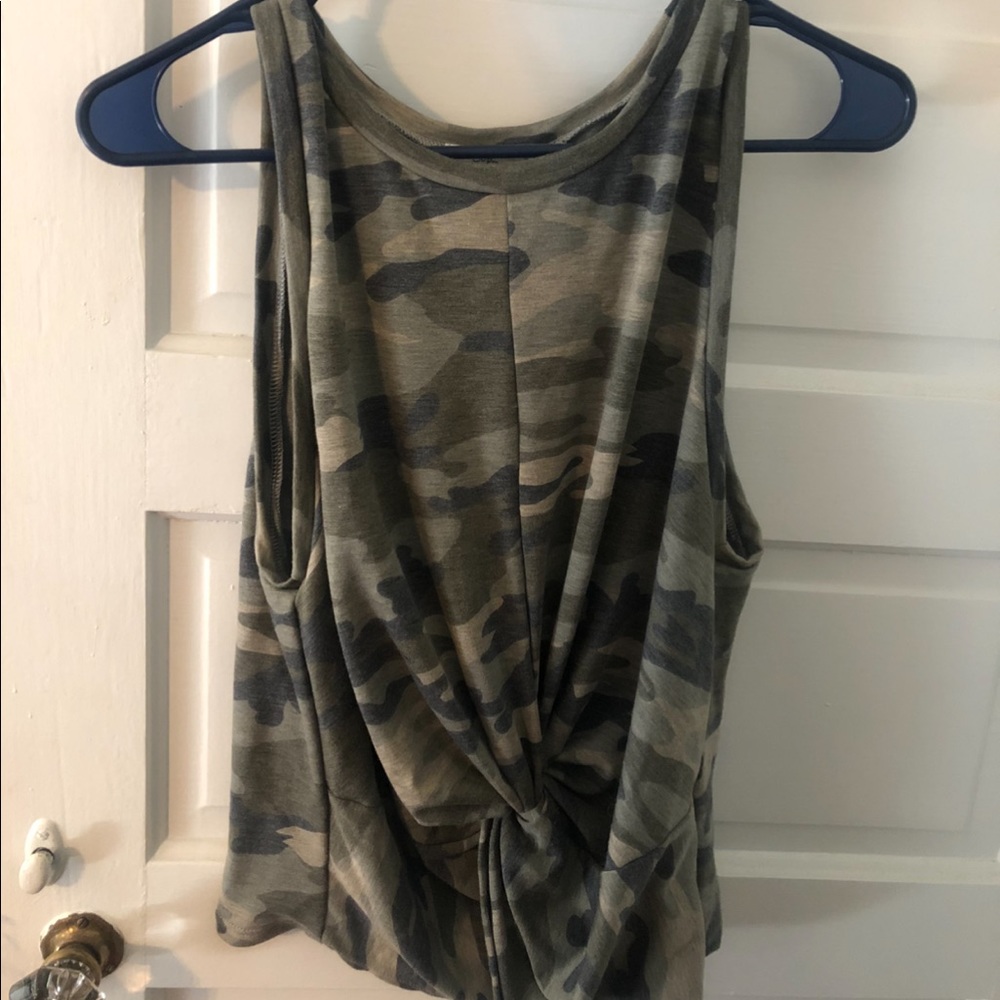 Boho Blu camo twist-front tank
